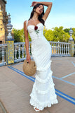Chiara White Broderie Rose-Embroidered Ruffled Maxi Dress
