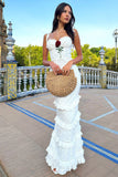 Chiara White Broderie Rose-Embroidered Ruffled Maxi Dress