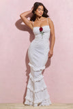 Chiara White Broderie Rose-Embroidered Ruffled Maxi Dress
