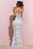 Chiara White Broderie Rose-Embroidered Ruffled Maxi Dress