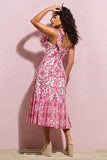 Meredith Pink Porcelain Print Strappy Midi Dress