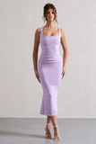 Evora Lilac Ruched Square-Neck Midi Dress