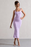 Evora Lilac Ruched Square-Neck Midi Dress