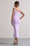 Evora Lilac Ruched Square-Neck Midi Dress