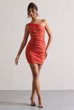 Onyx Orange Ruched One Shoulder Mini Dress
