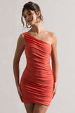 Onyx Orange Ruched One Shoulder Mini Dress