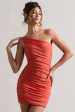 Onyx Orange Ruched One Shoulder Mini Dress