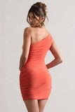 Onyx Orange Ruched One Shoulder Mini Dress