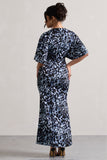 Elidy Animal Print Ruched Flutter-Sleeve Cut-Out Maxi Dress
