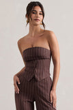 On Time Chocolate Brown Pinstripe Tailored Bandeau Top