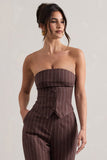 On Time Chocolate Brown Pinstripe Tailored Bandeau Top