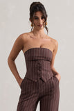 On Time Chocolate Brown Pinstripe Tailored Bandeau Top