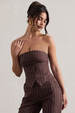 On Time Chocolate Brown Pinstripe Tailored Bandeau Top