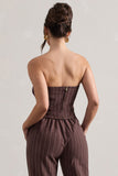 On Time Chocolate Brown Pinstripe Tailored Bandeau Top