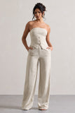 Missed Out Beige Pinstripe Wide-Leg Trousers
