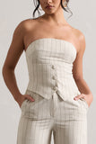 On Time Beige Pinstripe Tailored Bandeau Top