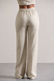 Missed Out Beige Pinstripe Wide-Leg Trousers