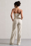 Missed Out Beige Pinstripe Wide-Leg Trousers