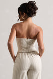 On Time Beige Pinstripe Tailored Bandeau Top