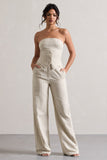 Missed Out Beige Pinstripe Wide-Leg Trousers