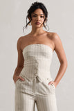 On Time Beige Pinstripe Tailored Bandeau Top