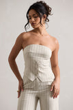 On Time Beige Pinstripe Tailored Bandeau Top