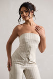 On Time Beige Pinstripe Tailored Bandeau Top