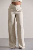 Missed Out Beige Pinstripe Wide-Leg Trousers