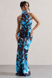 Adoria Floral Print Satin High-Neck Maxi Dress