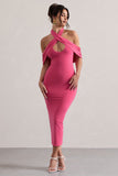 Connect Pink Bodycon Halter-Neck Midi Dress With Cut-Out