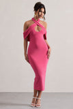 Connect Pink Bodycon Halter-Neck Midi Dress With Cut-Out