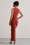 Santana Terracotta Plunge-Neck Split Maxi Dress With Knot Detail