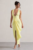 Santana Lemon Plunge-Neck Split Maxi Dress With Knot Detail