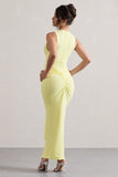 Santana Lemon Plunge-Neck Split Maxi Dress With Knot Detail