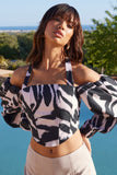 Theatric Zebra Print Halter-Neck Corset Top With Puff-Sleeves