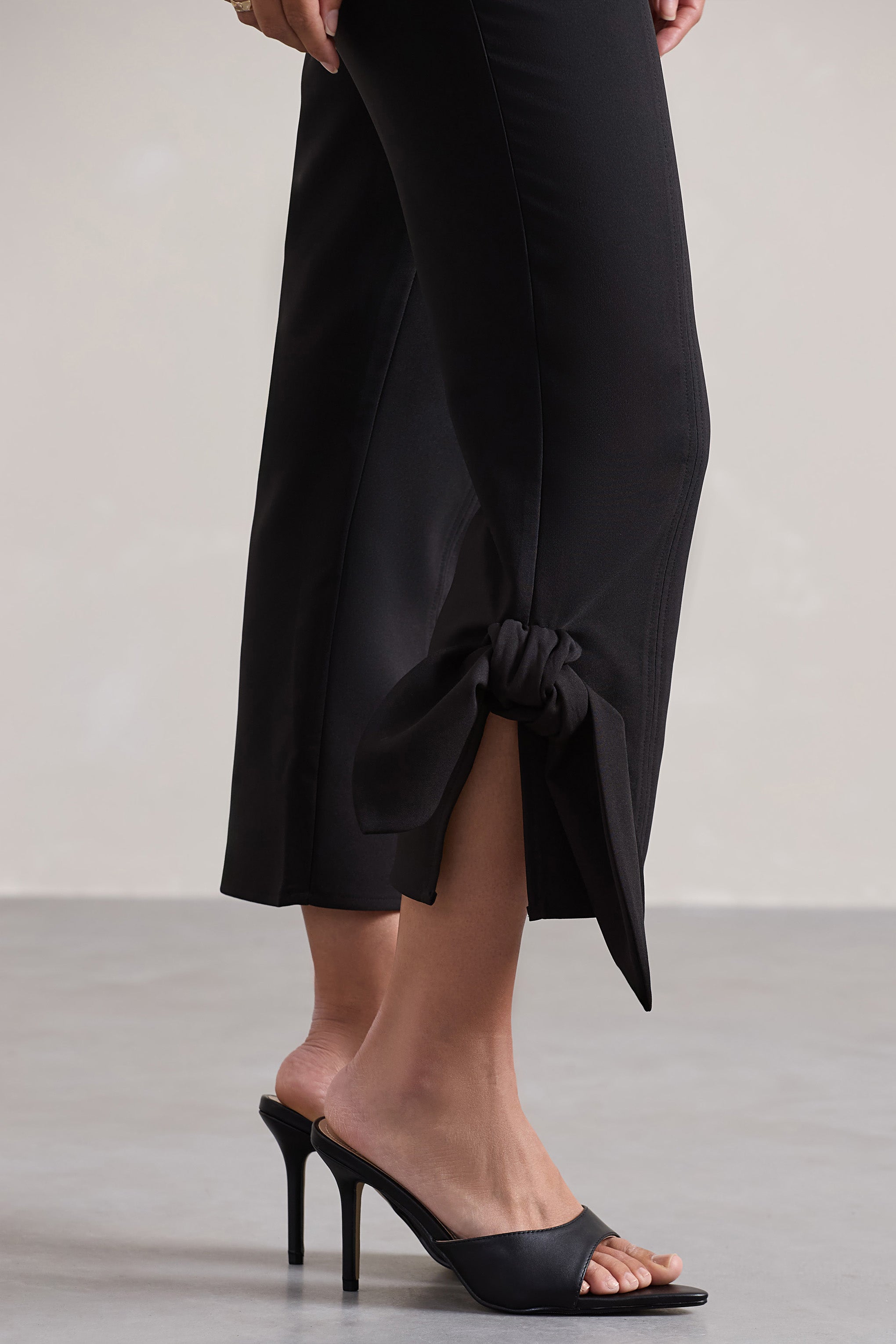 On Stage Black Cropped Capri Pants With Knot Detail