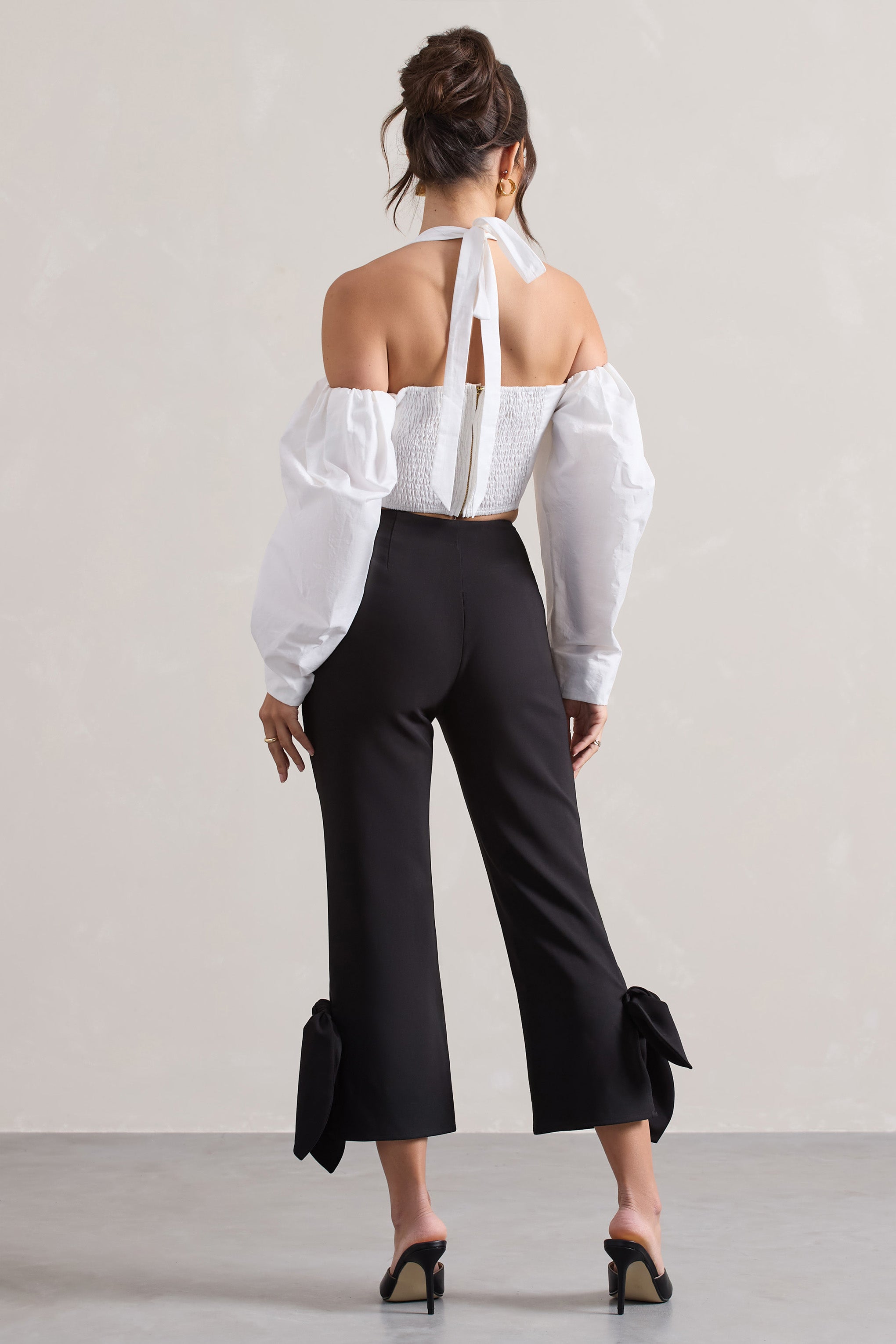 On Stage Black Cropped Capri Pants With Knot Detail