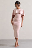 Amelie Pastel Pink Sequin Midi Dress With Cape