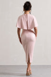 Amelie Pastel Pink Sequin Midi Dress With Cape
