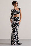 Neomie Zebra Print Fishtail Maxi Skirt