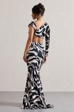 Neomie Zebra Print Fishtail Maxi Skirt