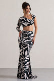 Neomie Zebra Print Fishtail Maxi Skirt