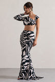 Neomie Zebra Print Fishtail Maxi Skirt