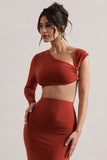 Agalia Terracotta Ruched Asymmetric One-Sleeve Crop Top
