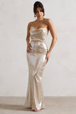 All In Time Champagne Metallic Cowl-Neck Maxi Dress With Cross Back Detail