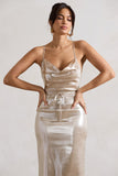 All In Time Champagne Metallic Cowl-Neck Maxi Dress With Cross Back Detail