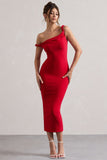 Salome Red Twisted Asymmetric Midi Dress