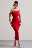 Salome Red Twisted Asymmetric Midi Dress