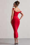 Salome Red Twisted Asymmetric Midi Dress