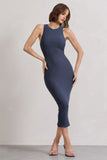 Lilah Vintage Blue Bodycon Sleeveless Midi Dress